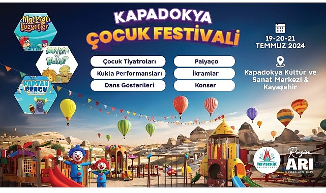 Nevşehir Belediyesi tarafından bu yıl ilk kez düzenlenecek olan Kapadokya Çocuk Festivali, 19-21 Temmuz 2024 tarihleri arasında Kapadokya Kültür ve Sanat Merkezi ve Kayaşehir’de gerçekleştirilecek